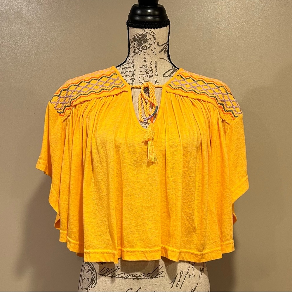 Free People Market Embroidery Tassel Tie Dolman Sleeve Top - Picture 9 of 15